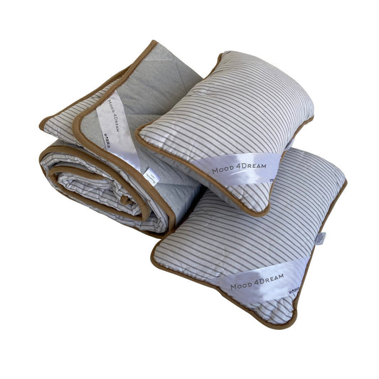 All Season Standard Bedding Set 100% Merino Wool Filled | Gray and White | Comforter and Two Pillows | Ideal Microclimate Wool Bedding